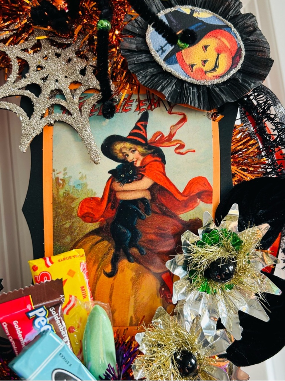 Vintage Repurposed Halloween Festive Holiday Wreath - Picture 5 of 9